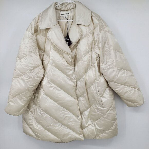 NWT Ava + Viv Plus Size Long Cream Puffer Winter Coat Jacket  Size 1X - Picture 1 of 13